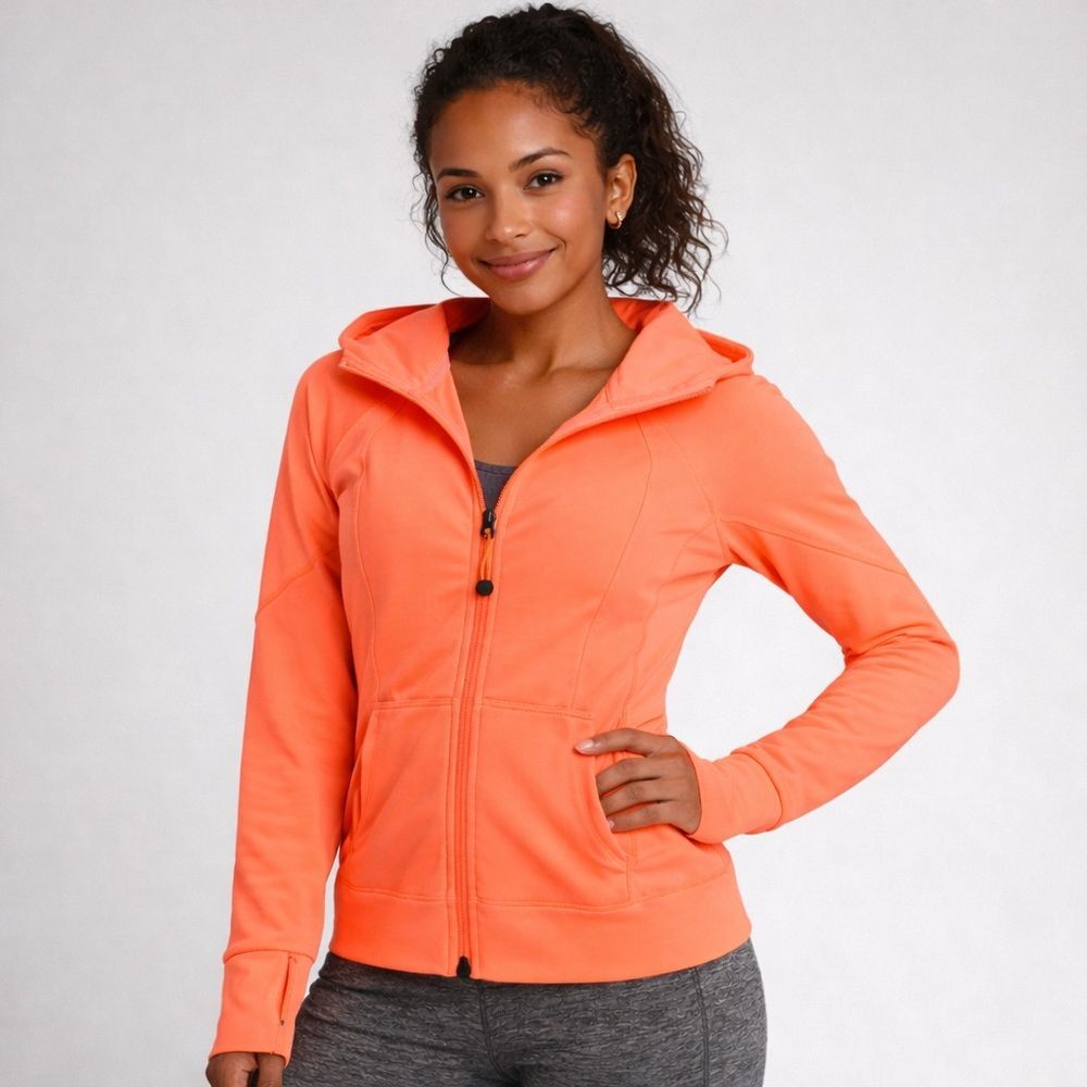 Athleta Neon Coral Zip Hoodie | XXS